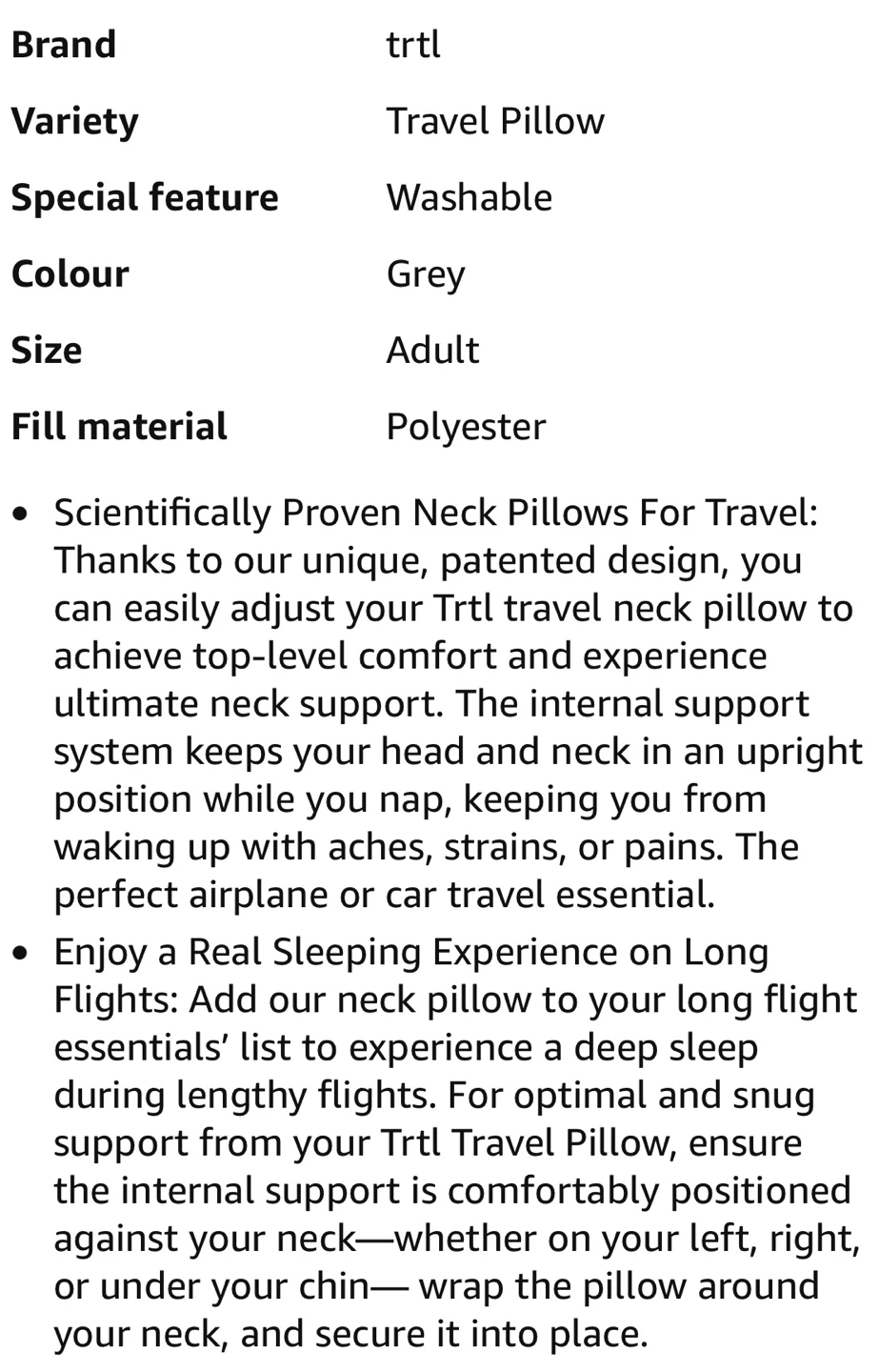 TRTL Travel Pillow – Adult Size Grey | Brand New - photo 4