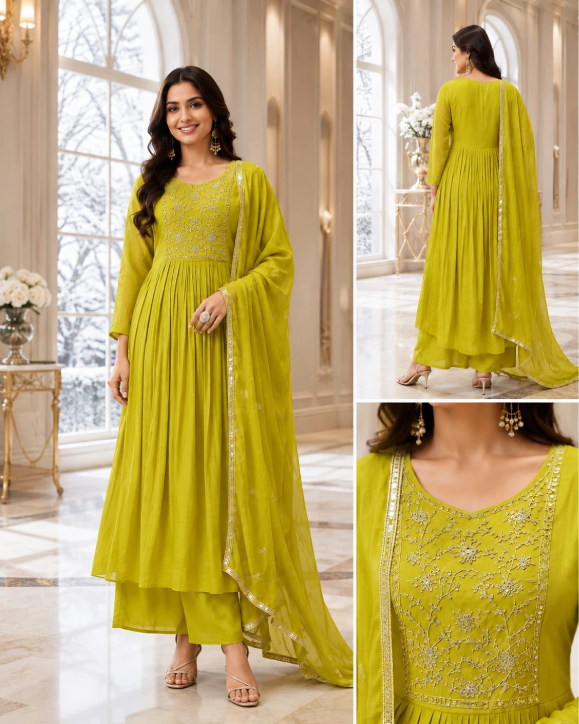 Women's Yellow Kurti Palazzo Set with Dupatta
