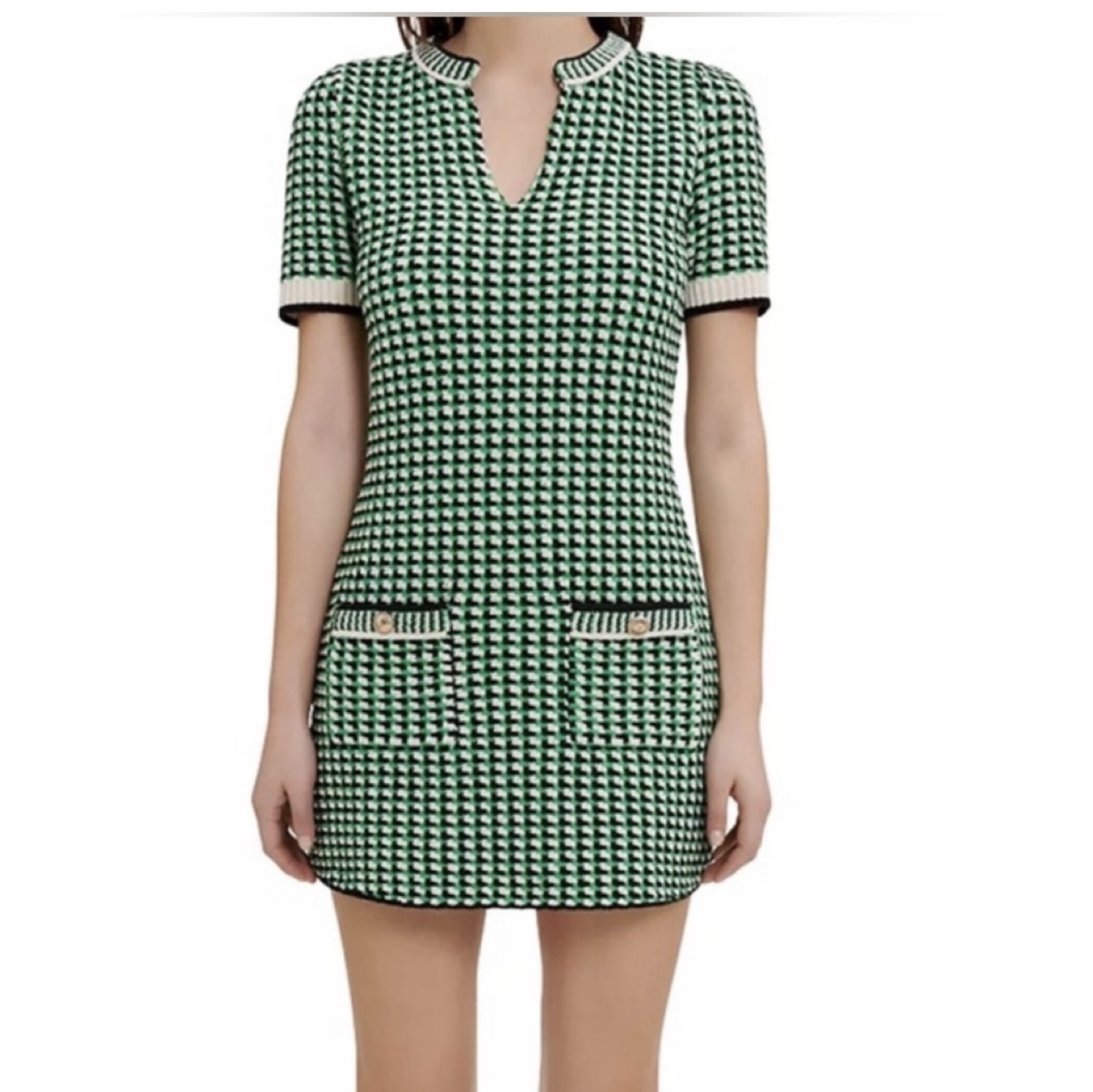Maje houndstooth dress in green