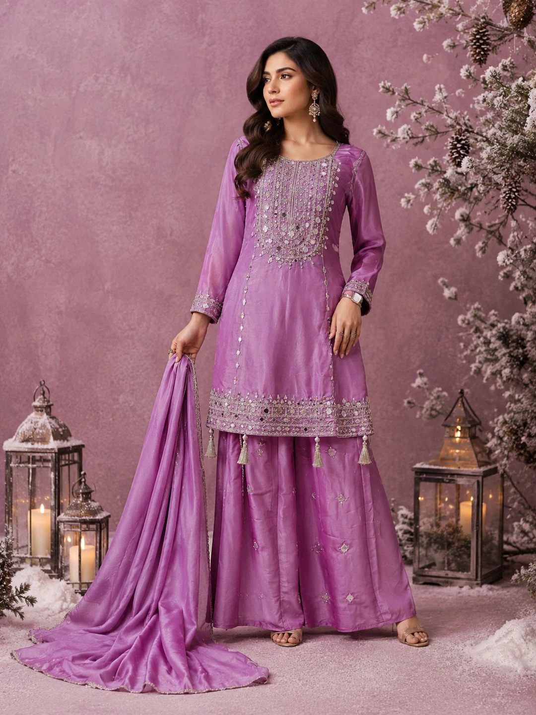 SaDora Collection Lavender Sharara Suit Set