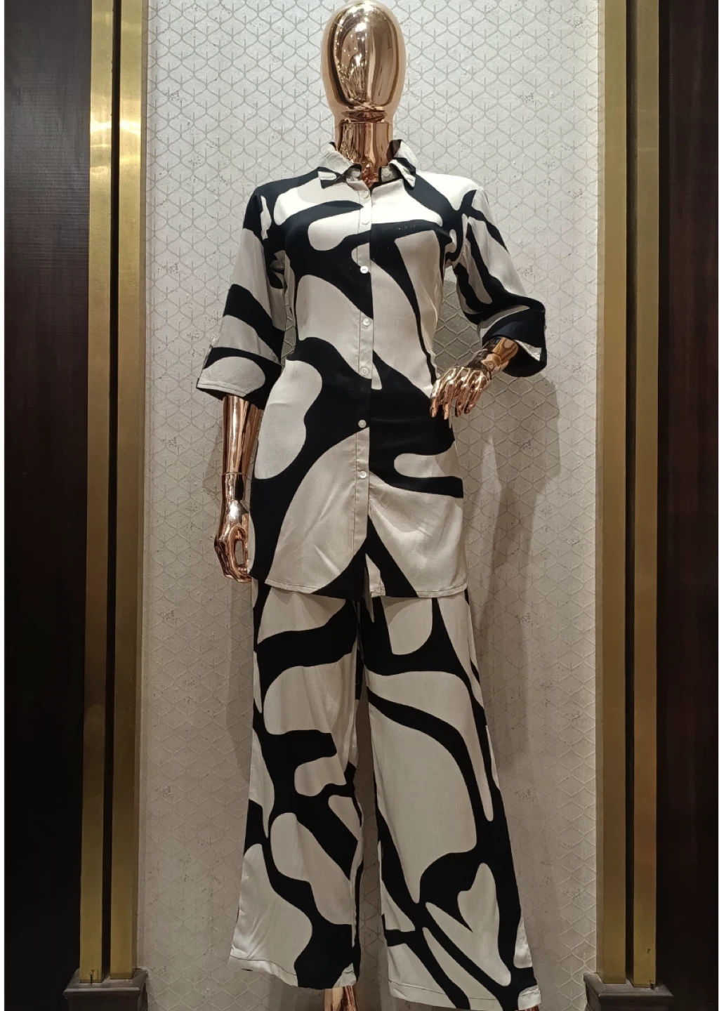 SaDora Collection Black and White Print Shirt and Pants Set