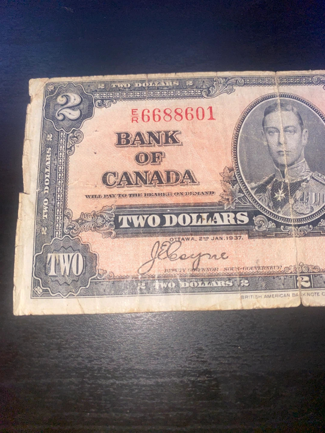 1937 Bank of Canada $2 Bill – Vintage Canadian Currency - photo 4
