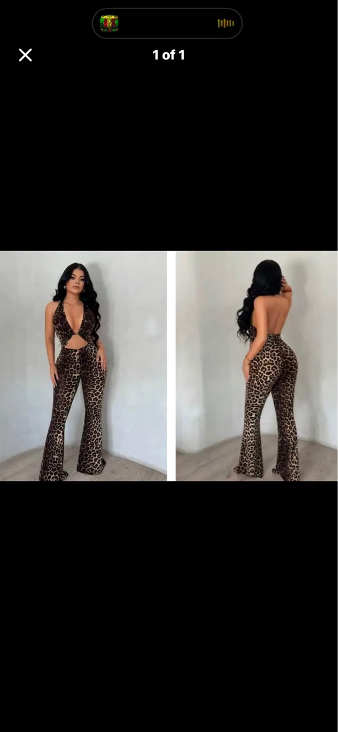 Leopard Print Halter Neck Flare Jumpsuit. Size large