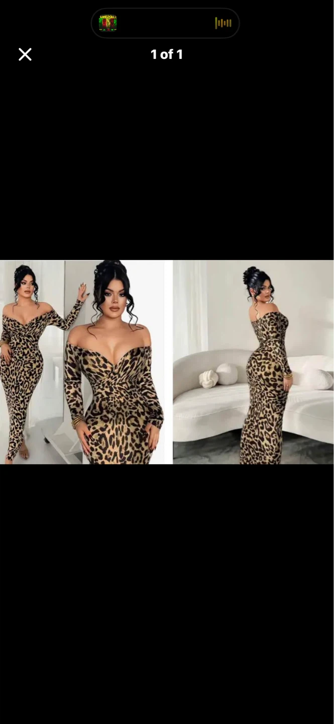 Leopard Print Off-the-Shoulder Maxi Dress. Size large
