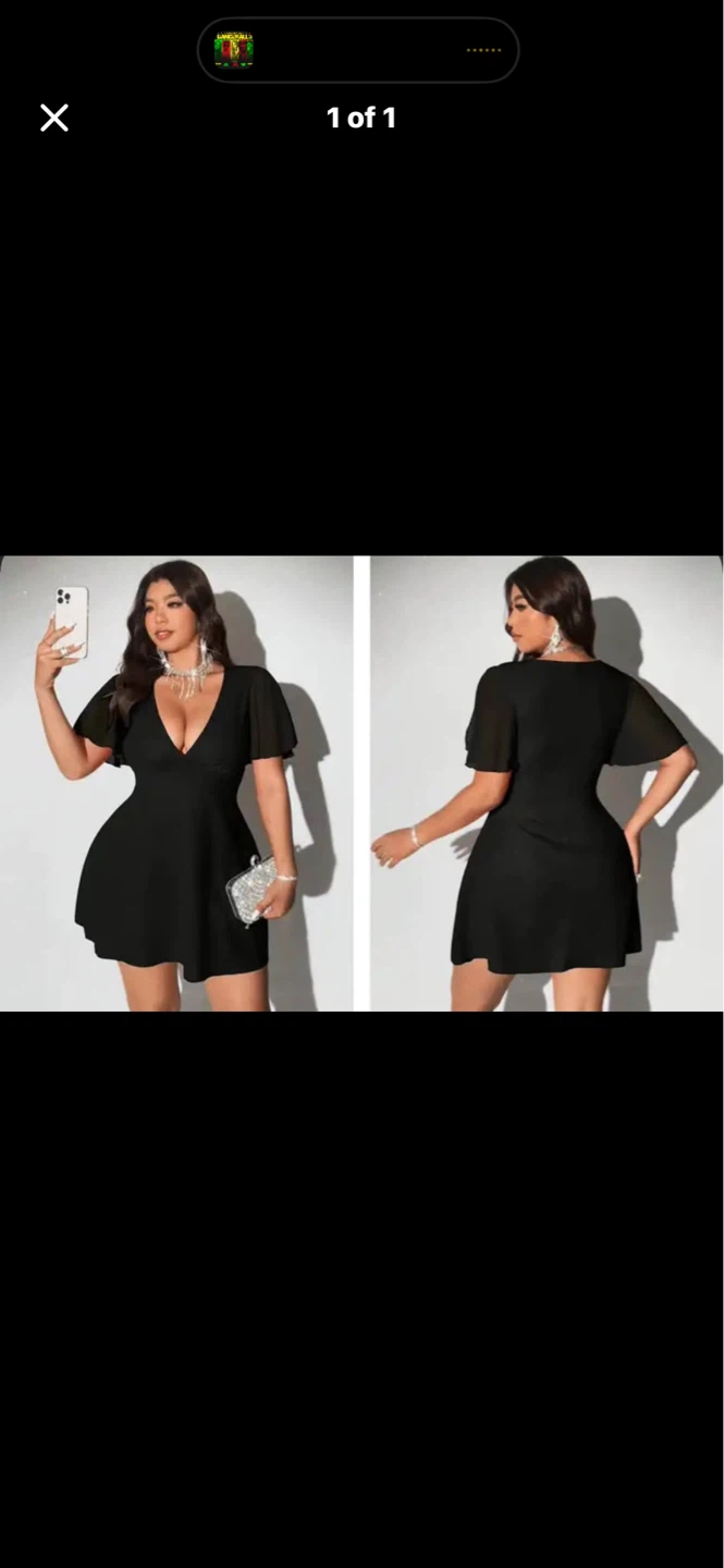 Plus Size Black V-Neck Flutter Sleeve Mini Dress. Size 2XL