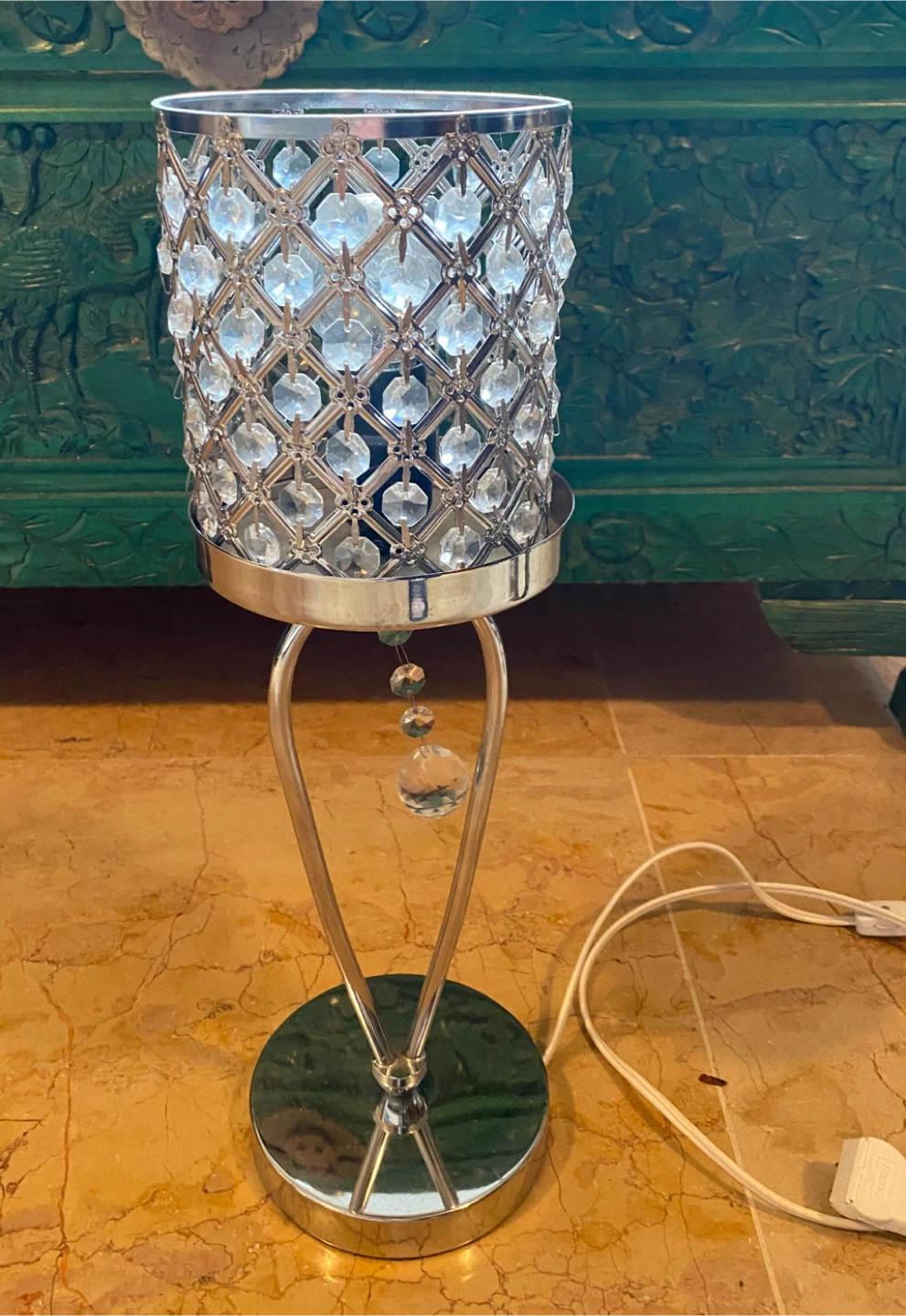 Crystal Table Lamp with Silver Base
