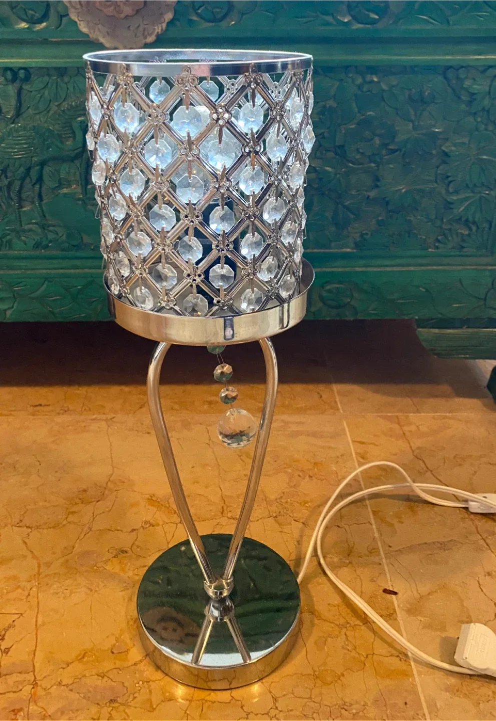 Crystal Table Lamp with Silver Base