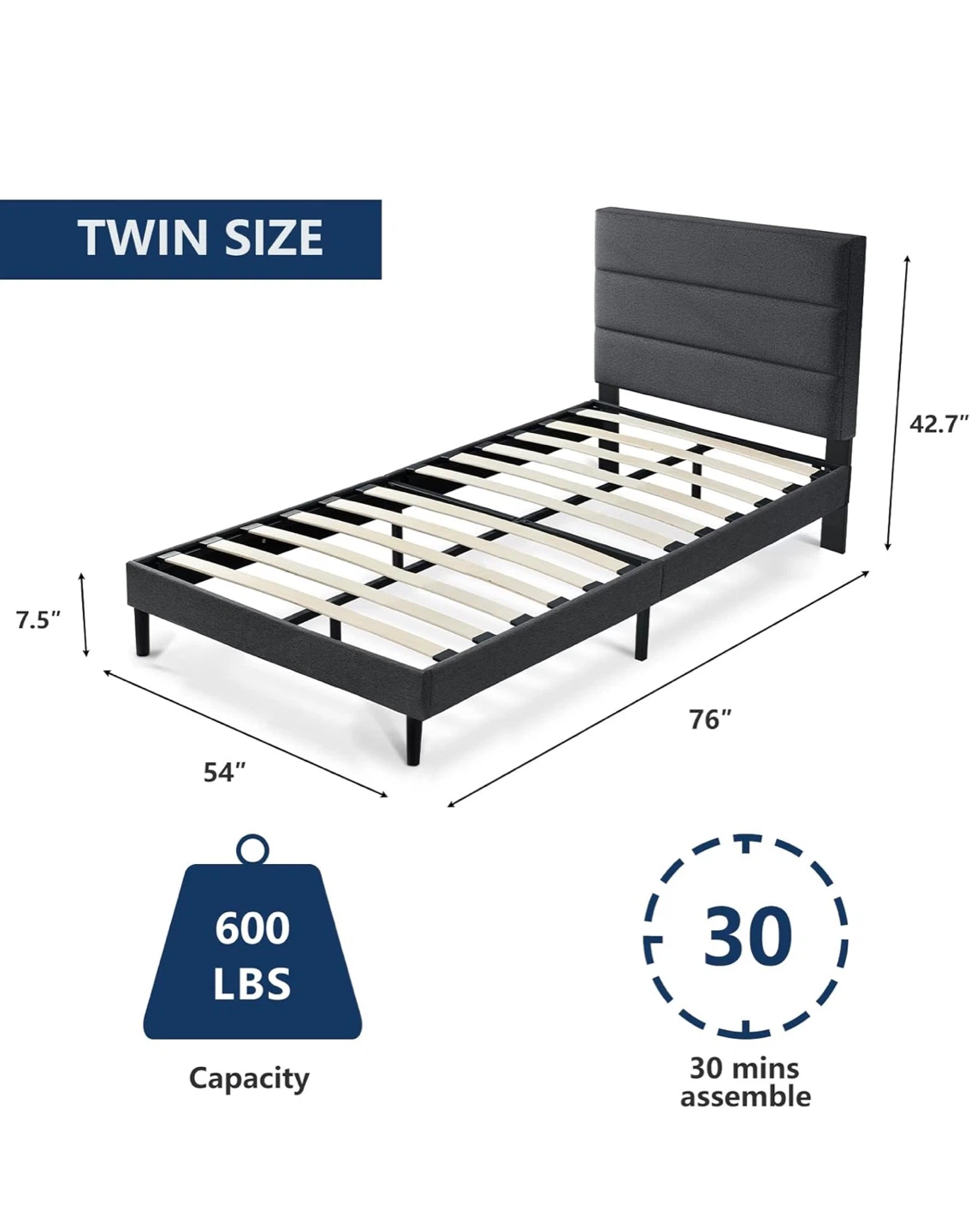 Grey Twin Size Bed Frame with Headboard - photo 2