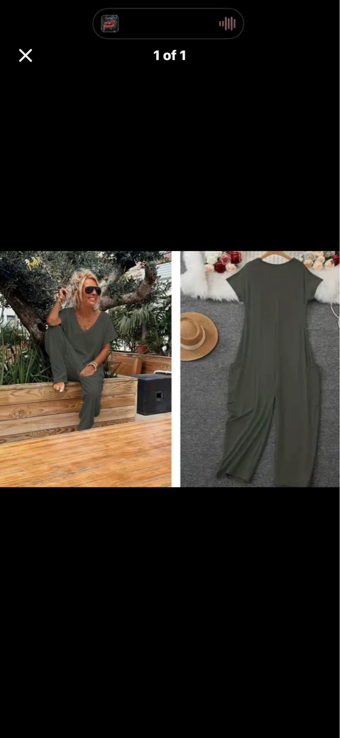 Comfy Olive Green Jumpsuit with Pockets. Size large