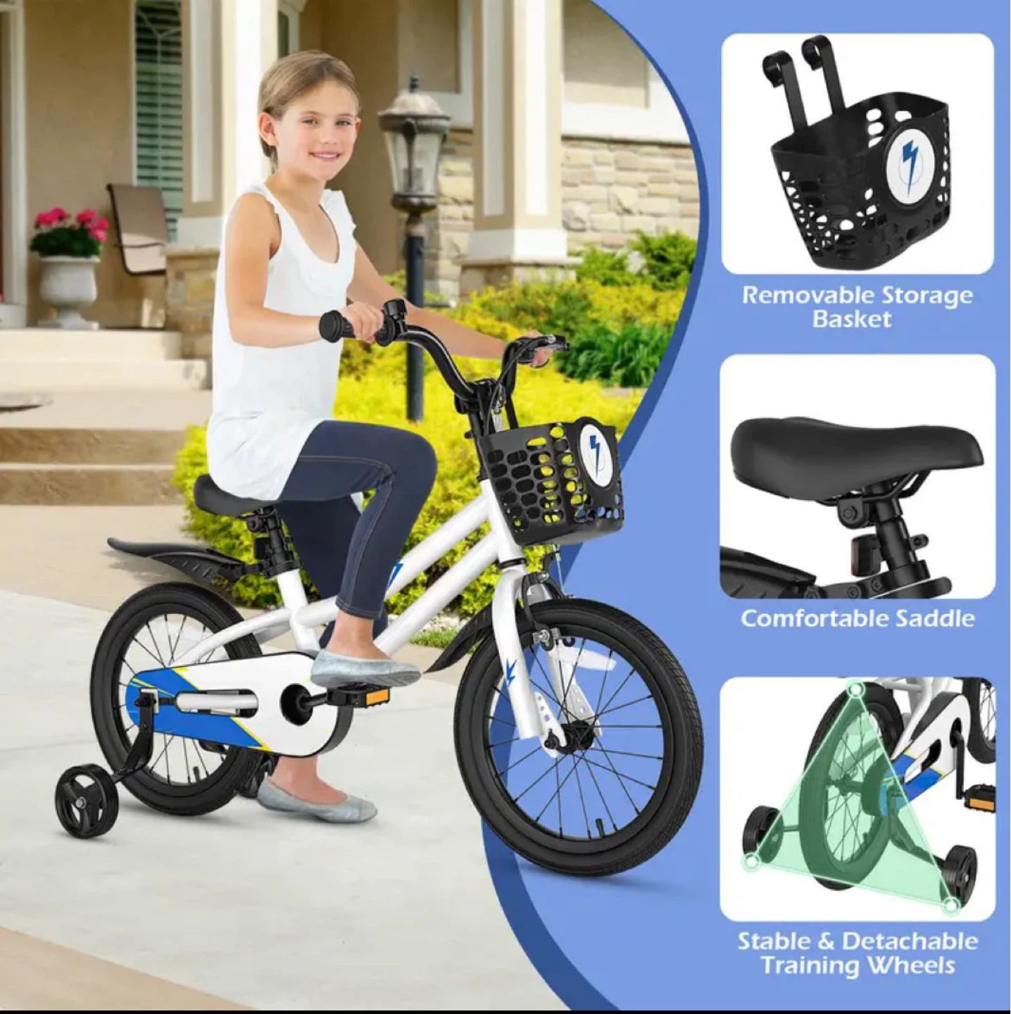 16" Kids Bike/Bicycle, Removable Training Wheels & Basket - photo 3