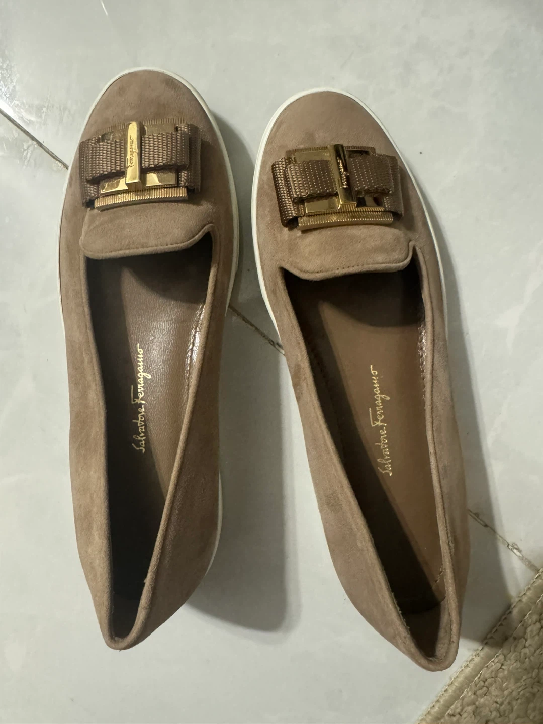 Salvatore Ferragamo Suede Loafers - Taupe, Size 5