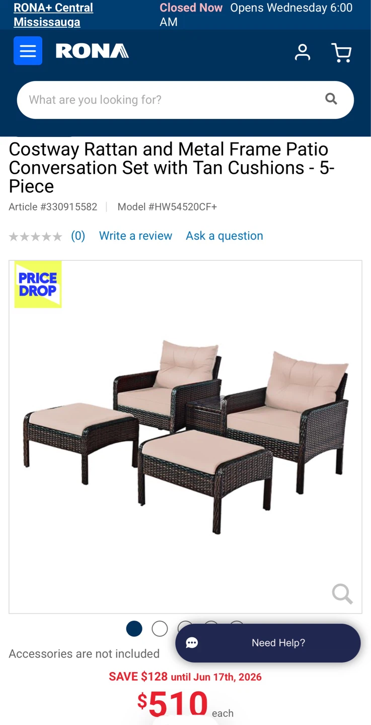 Costway Rattan Patio Conversation Set - 5-Piece
