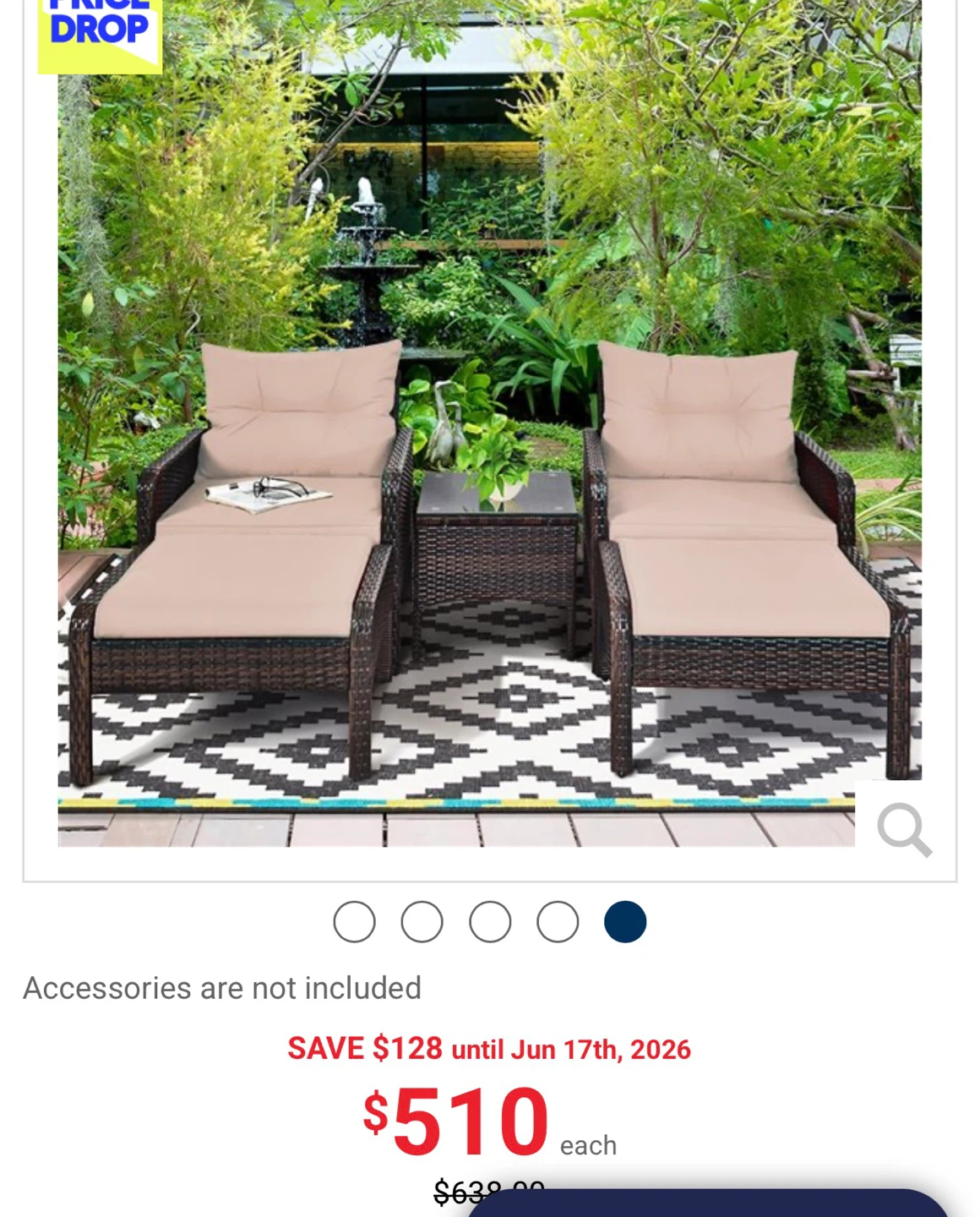Costway Rattan Patio Conversation Set - 5-Piece - photo 5