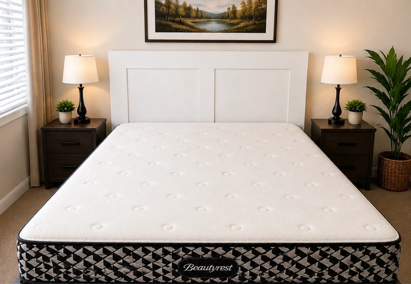 Beautyrest Mattress, White Headboard & Bed Frame - Complete set