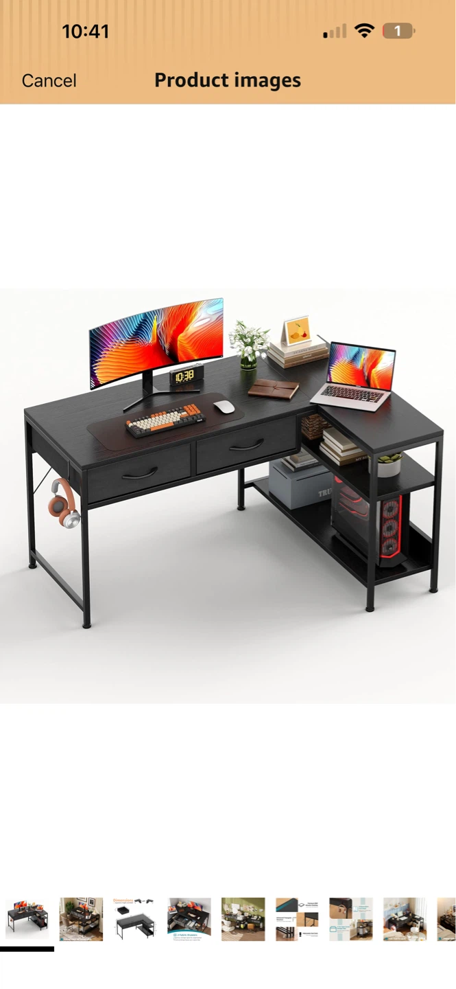L Shaped Computer Desk with Drawers and Shelves