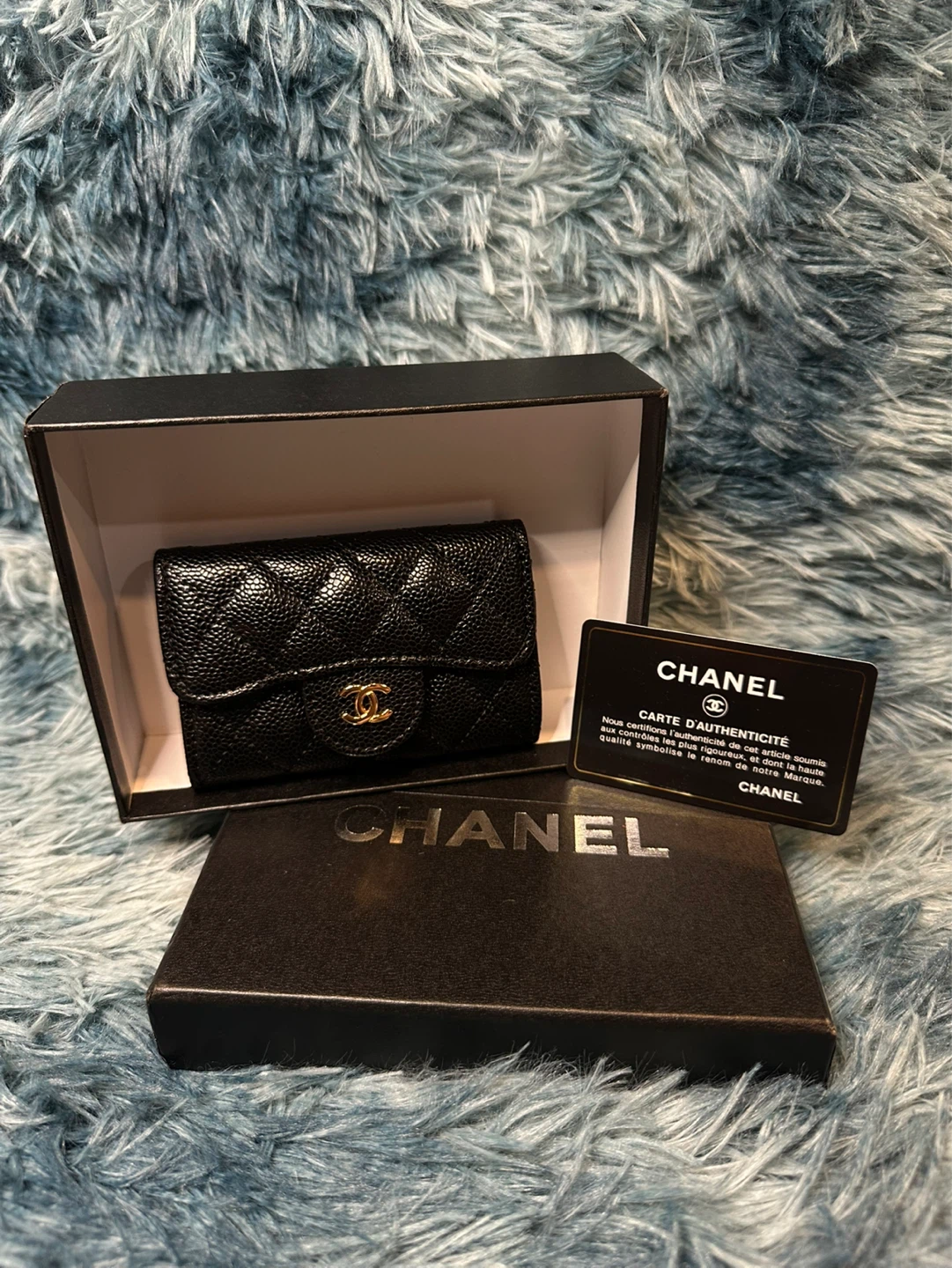 CHANEL Quilted Caviar Leather Small Wallet Black