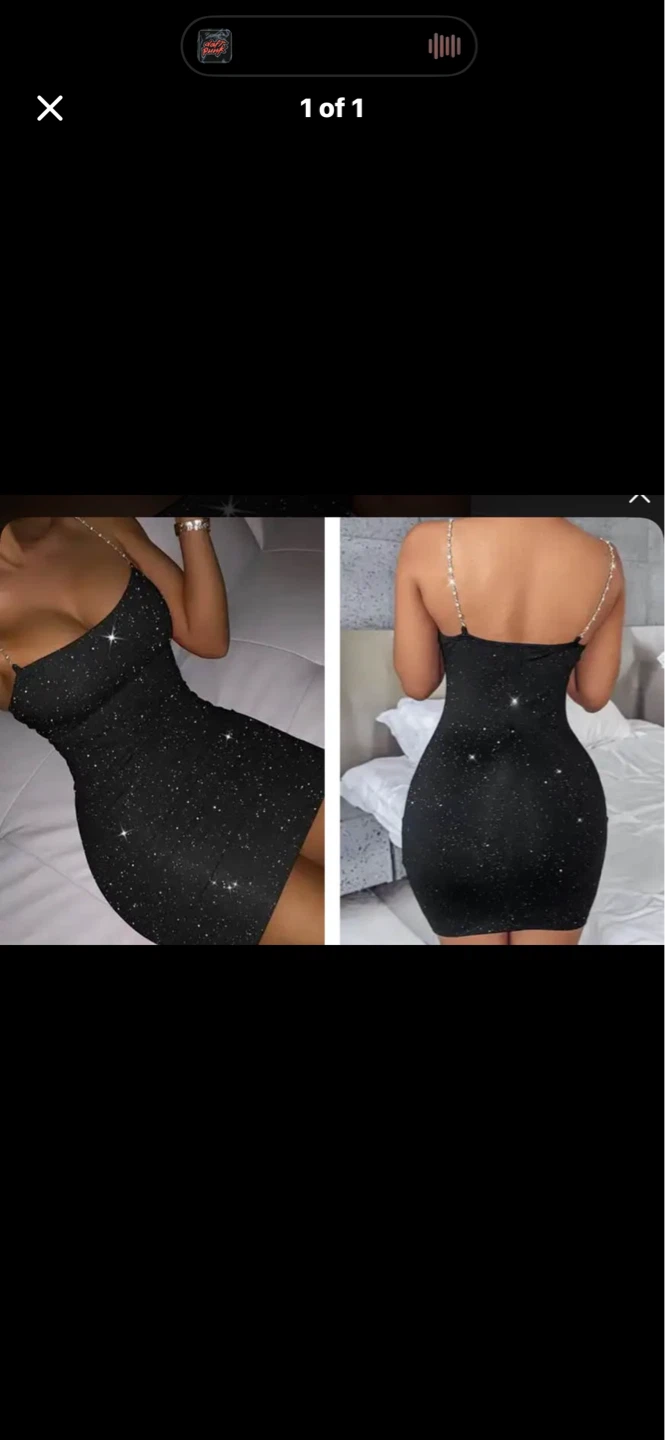 Sparkly Black Mini Dress with Rhinestone Straps. Size m