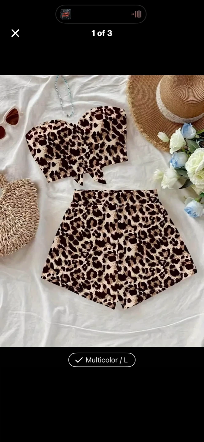 Leopard Print Strapless Top and Shorts Set. Size XL