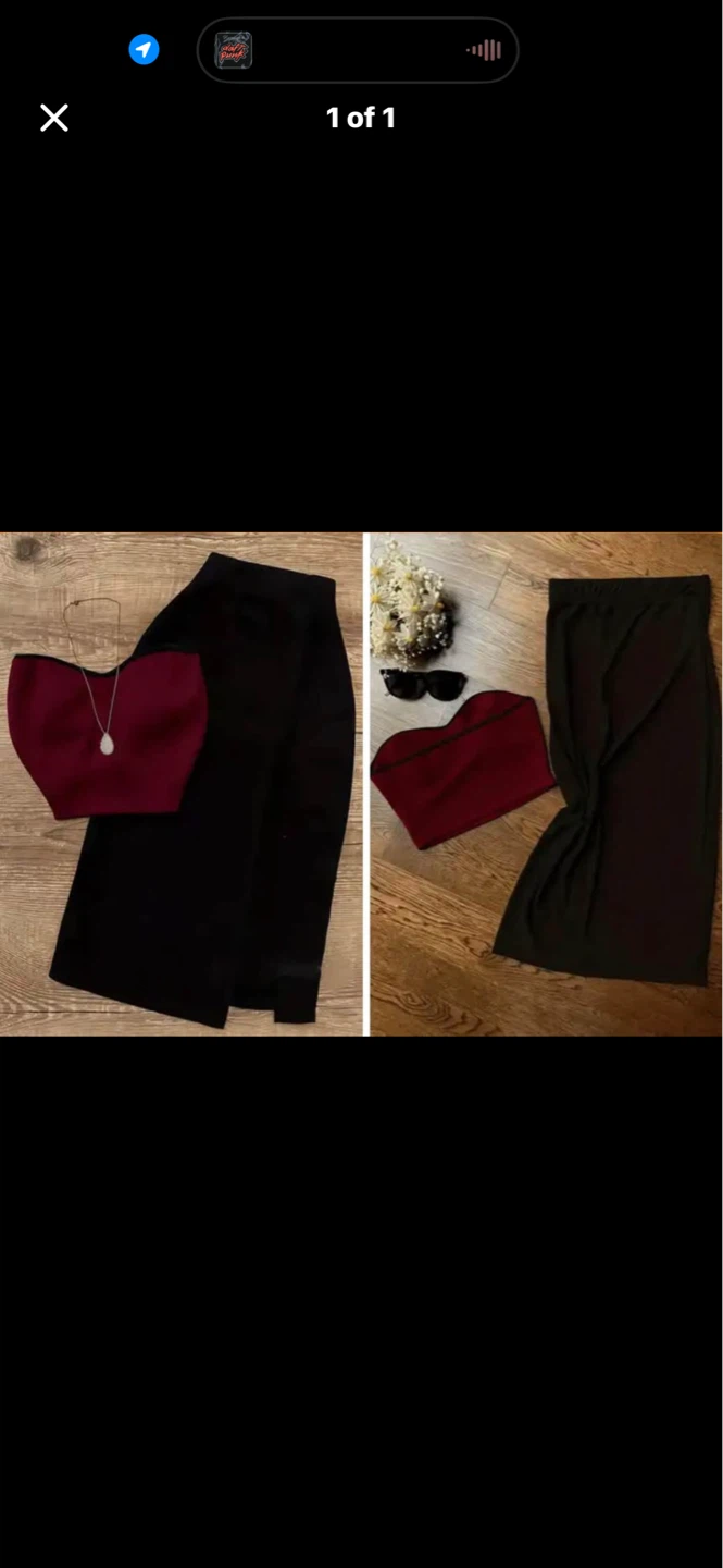 Maroon Crop Top and Black Skirt Set. Size Med