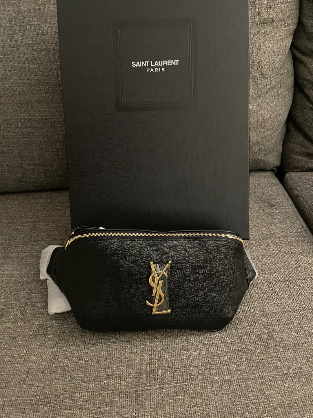 Saint Laurent Paris Black Leather Monogram Belt Bag