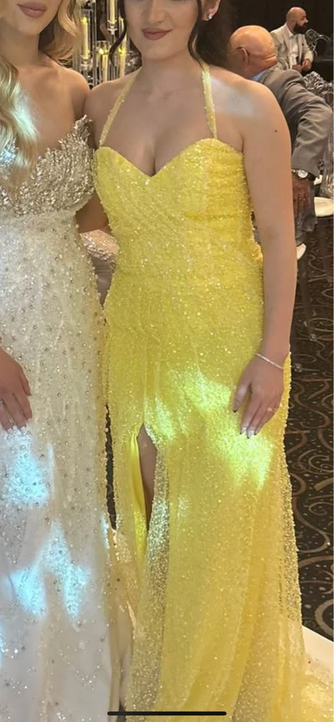 Sparkly Yellow Halter Neck Maxi Dress