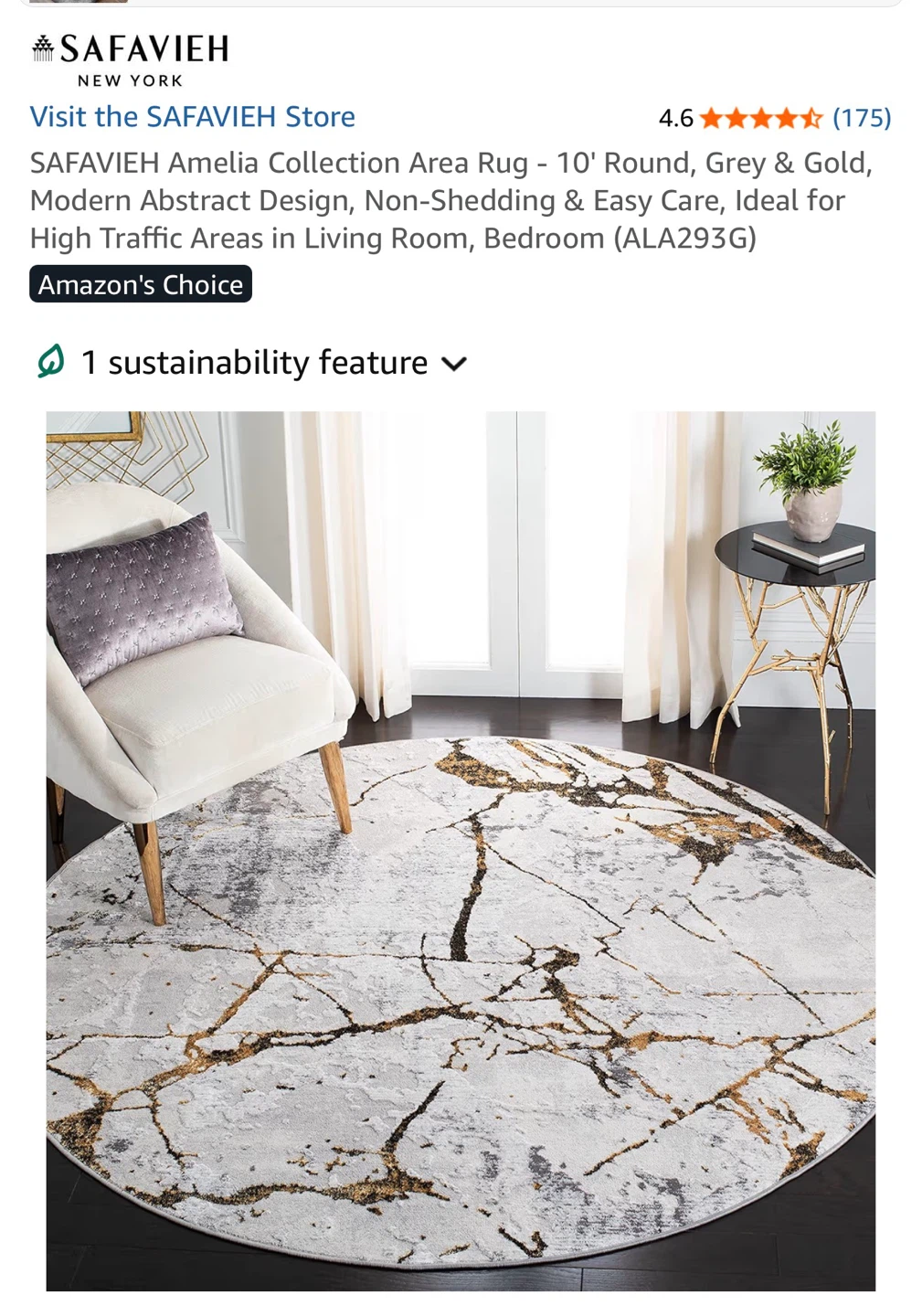 Safavieh Amelia 10' Round Area Rug - Grey/Gold - photo 2