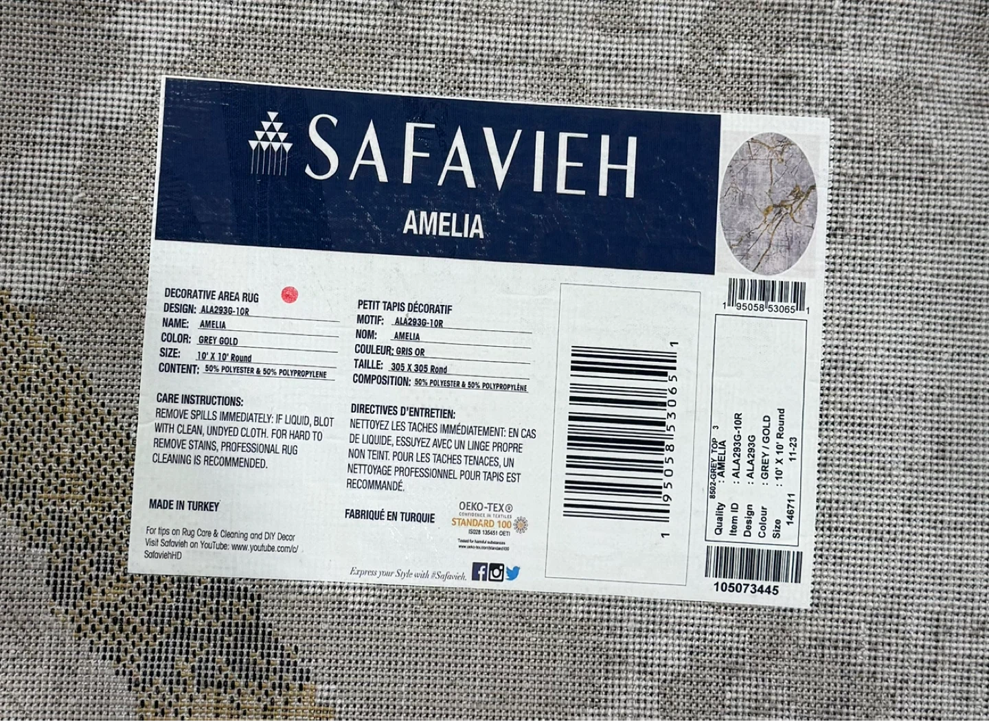 Safavieh Amelia 10' Round Area Rug - Grey/Gold - photo 4