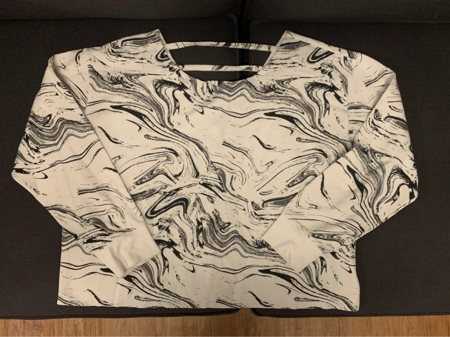 White Marble Print Long Sleeve Top