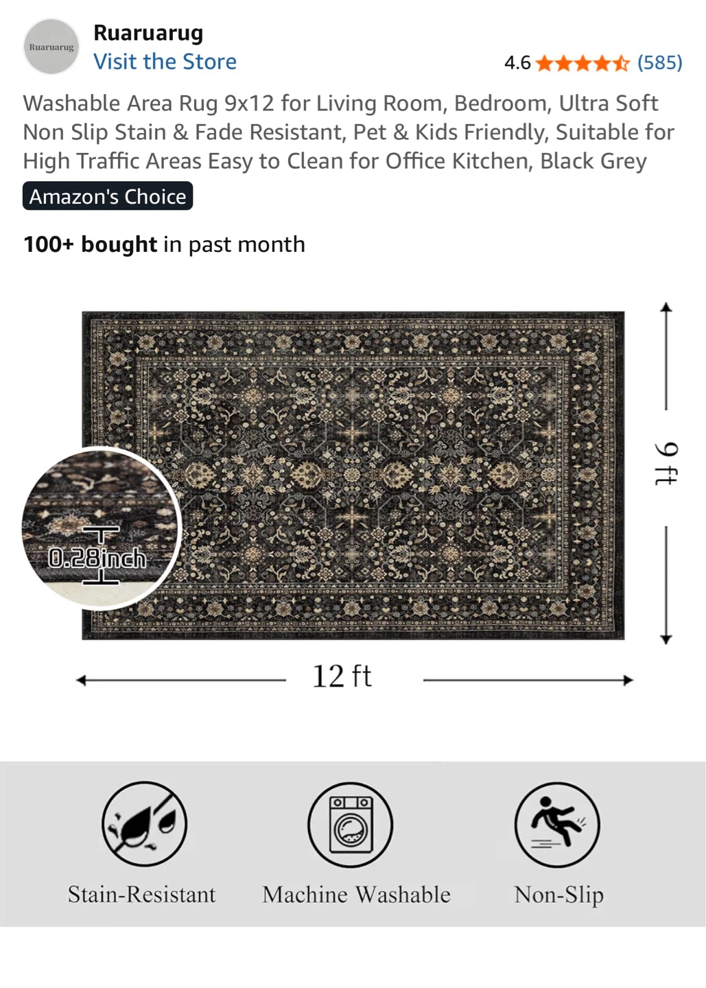 Ruaruarug Washable Area Rug 9x12 - photo 3