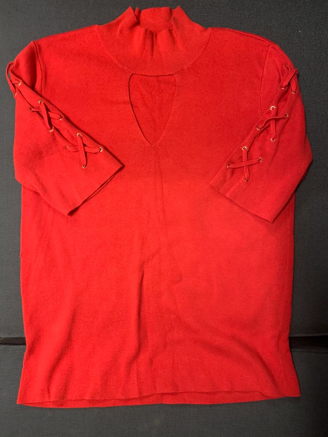 Red Cutout Mock Neck Sweater