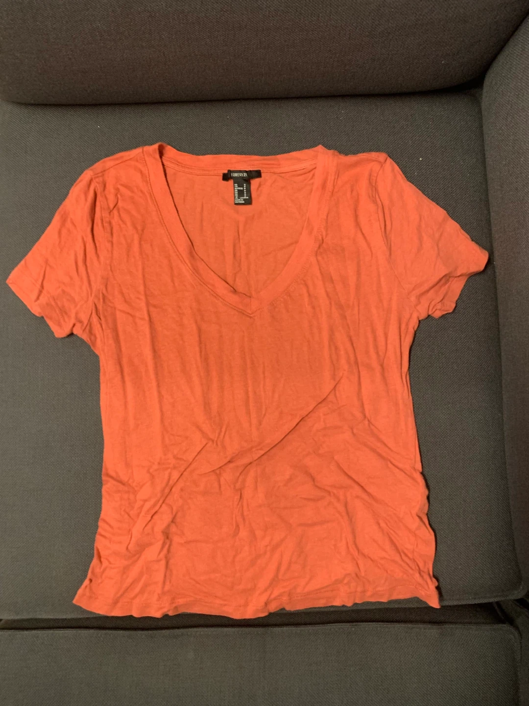 Forever 21 Orange V-Neck T-Shirt