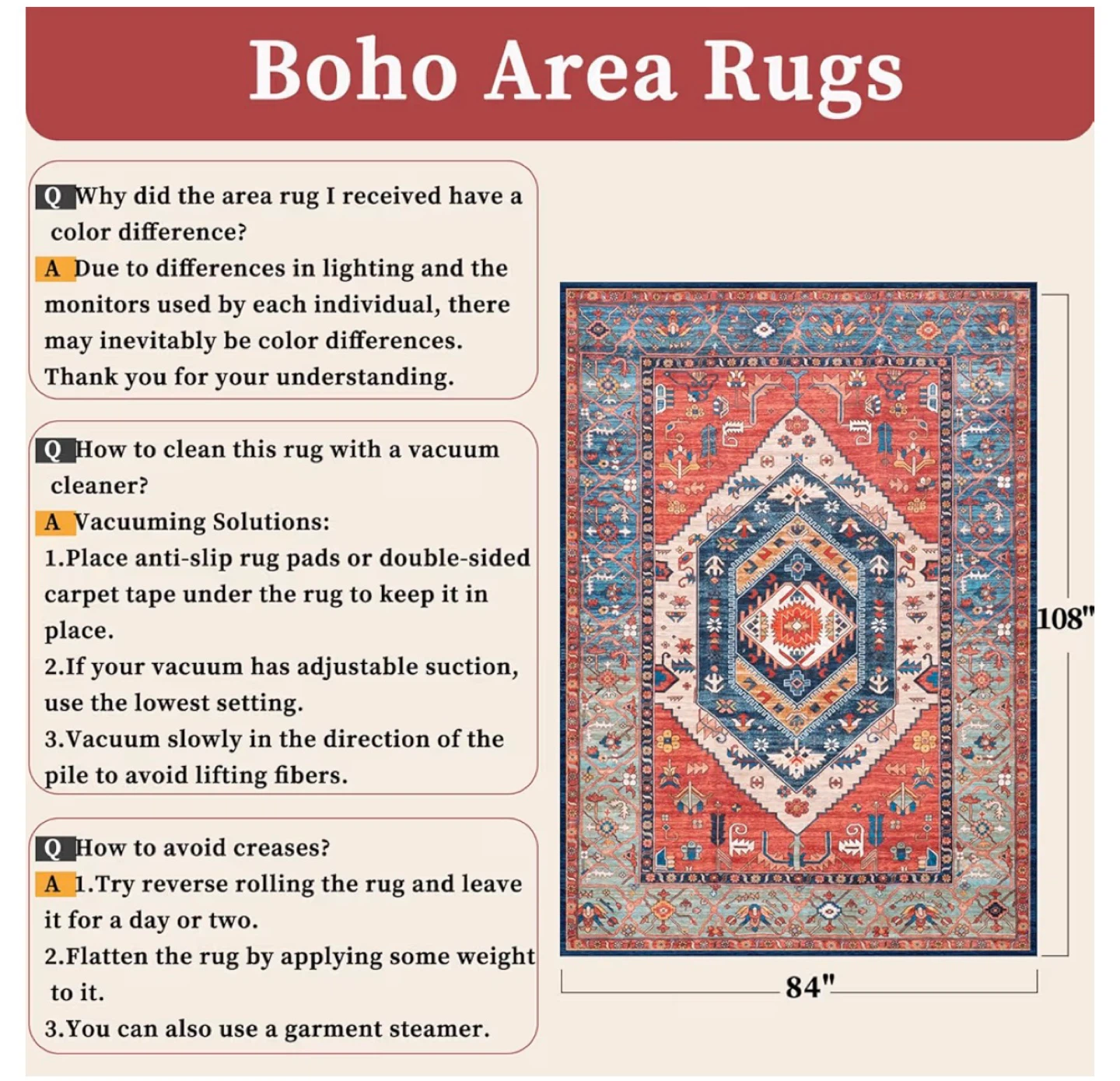Boho Area Rug - Rust/Multi - 7' x 9' - photo 3