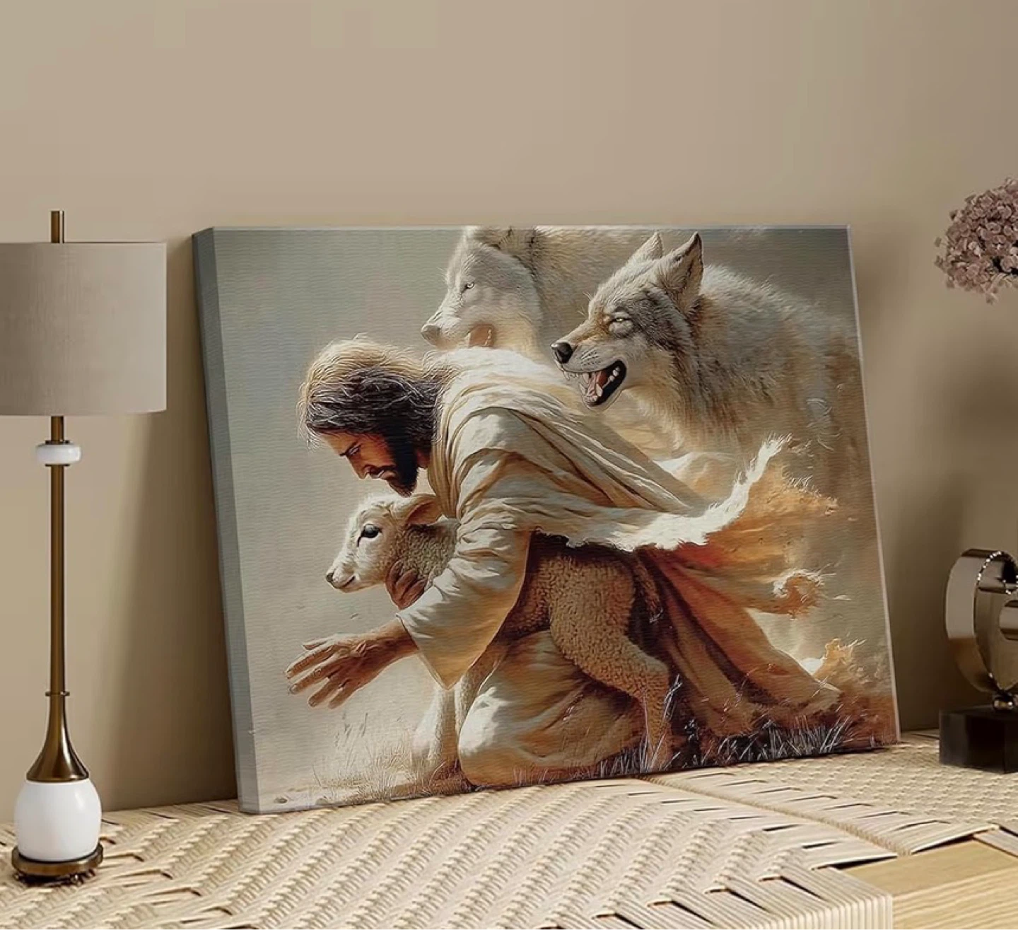 Jesus with Lamb and Wolves Canvas Print - photo 5