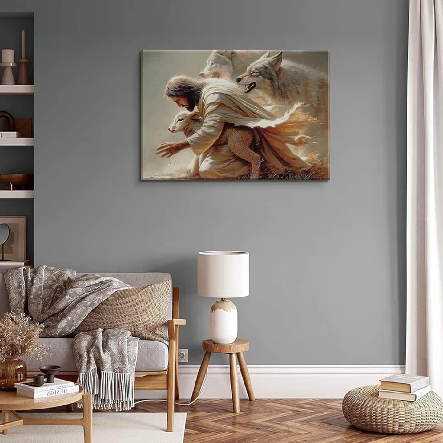 Jesus with Lamb and Wolves Canvas Print - photo 3