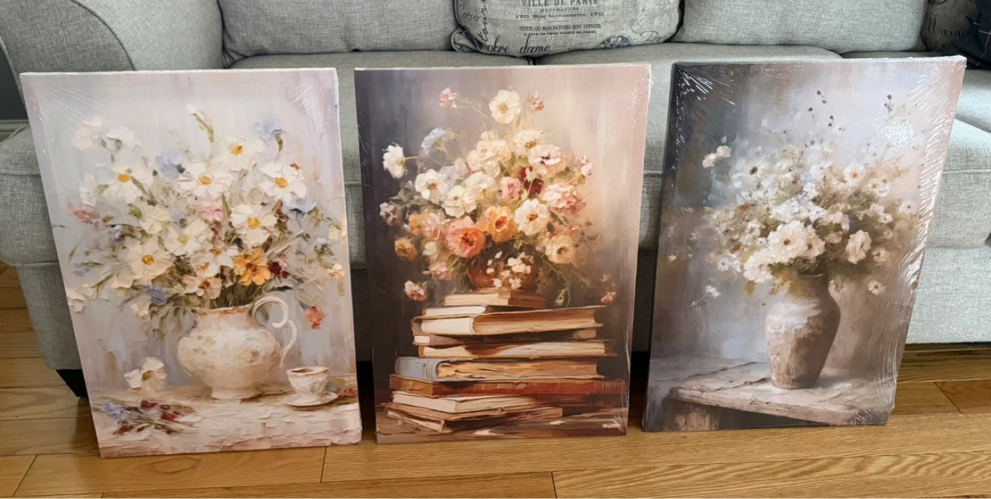 Set of 3 Floral Still Life Canvas Wall Art