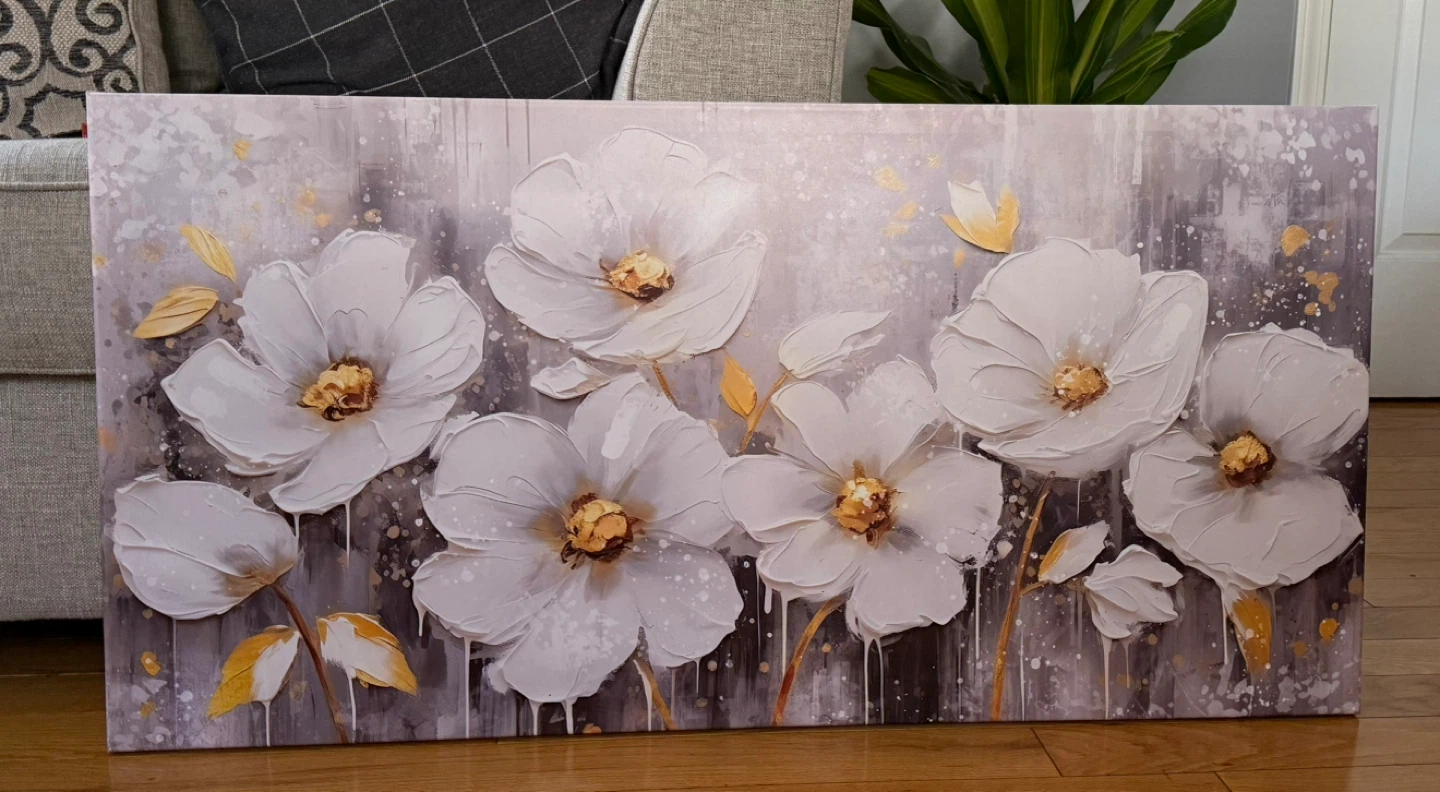 Abstract White Floral Canvas Wall Art 20x40