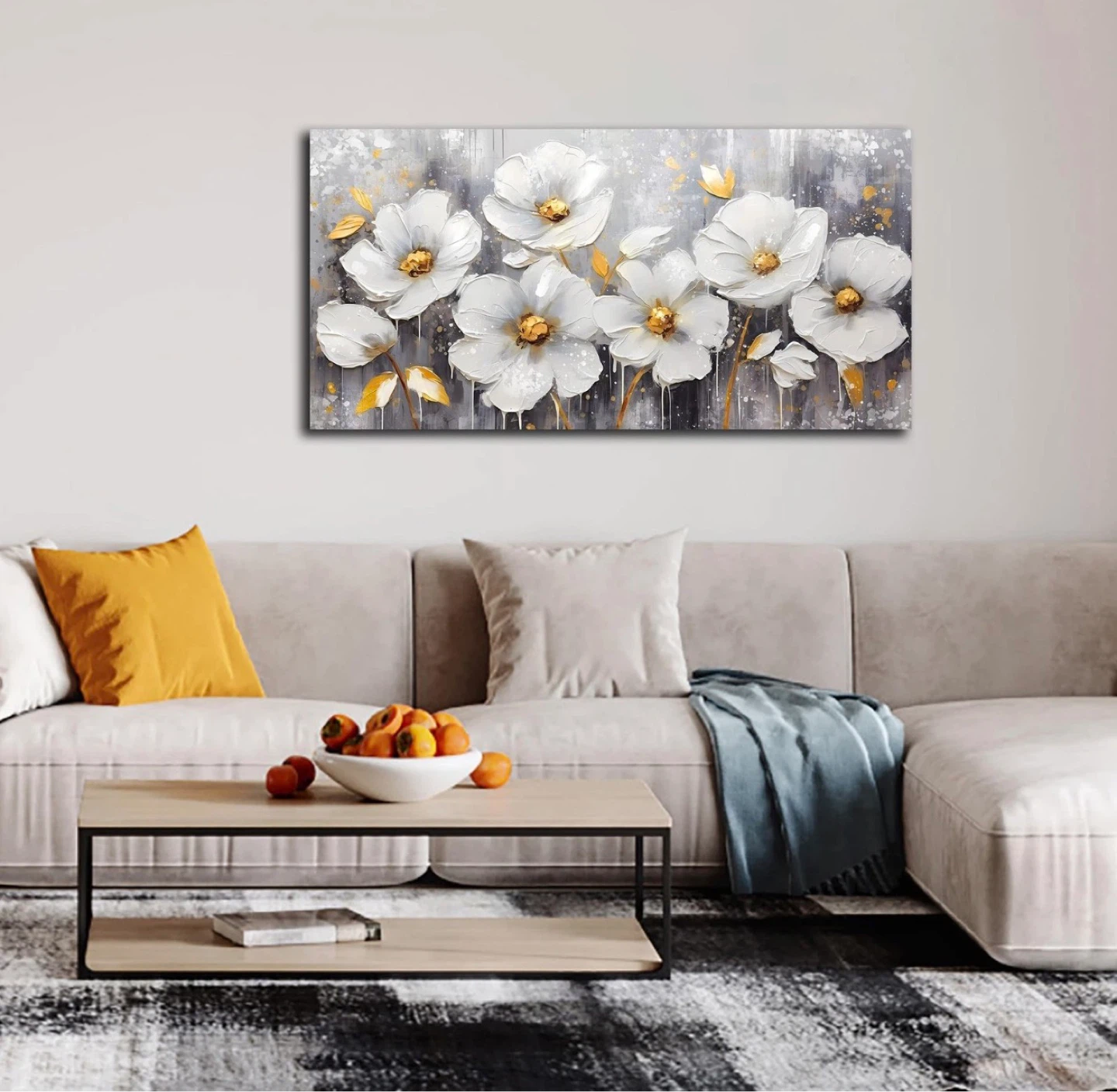 Abstract White Floral Canvas Wall Art 20x40 - photo 4