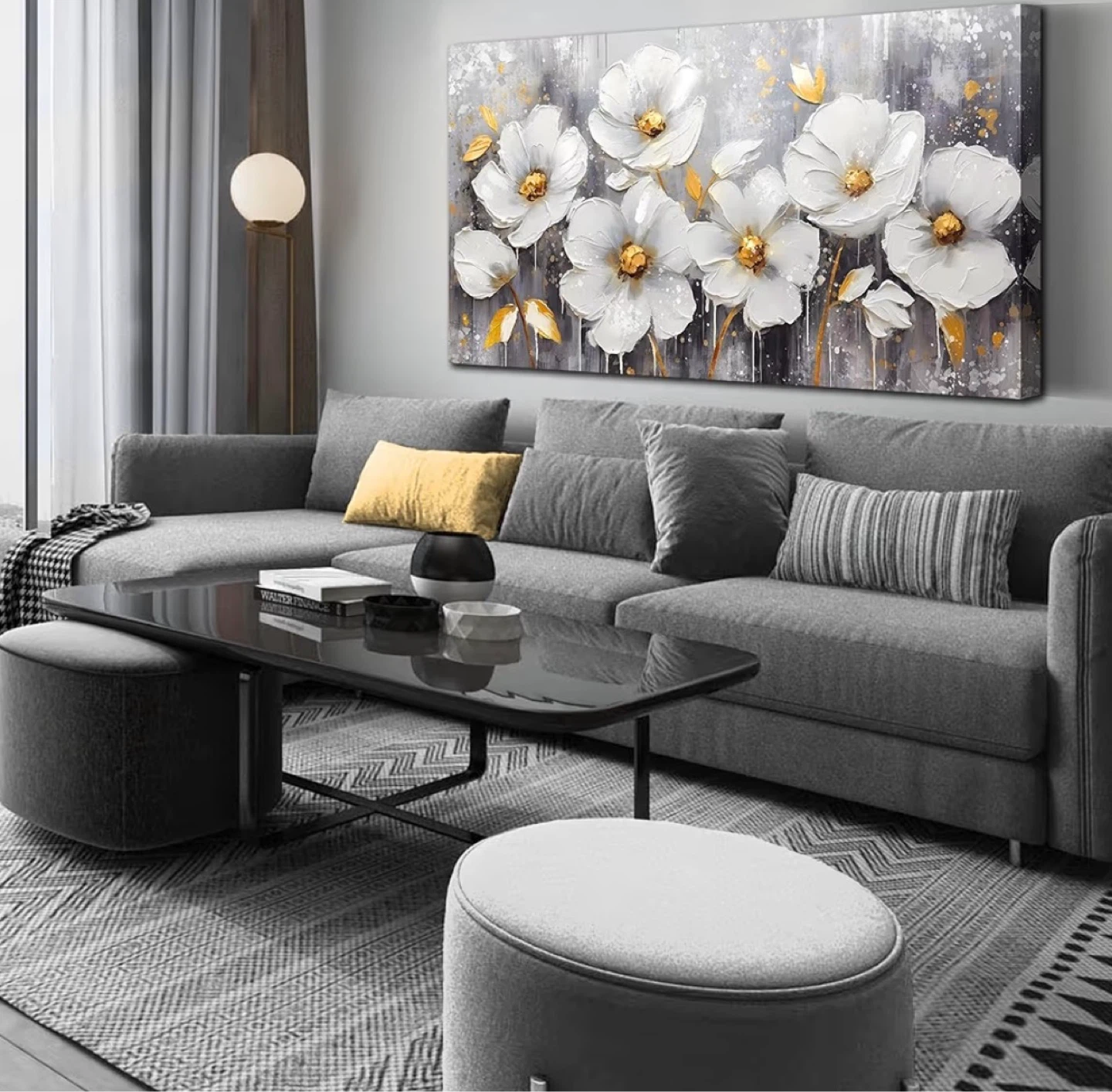 Abstract White Floral Canvas Wall Art 20x40 - photo 3