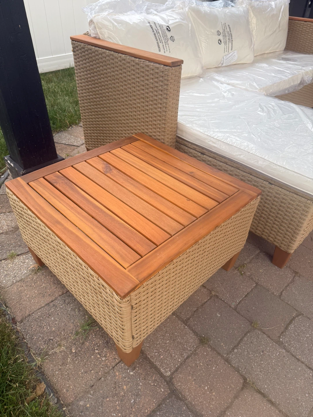 Outdoor Wicker Sectional Sofa with Side Table - photo 2