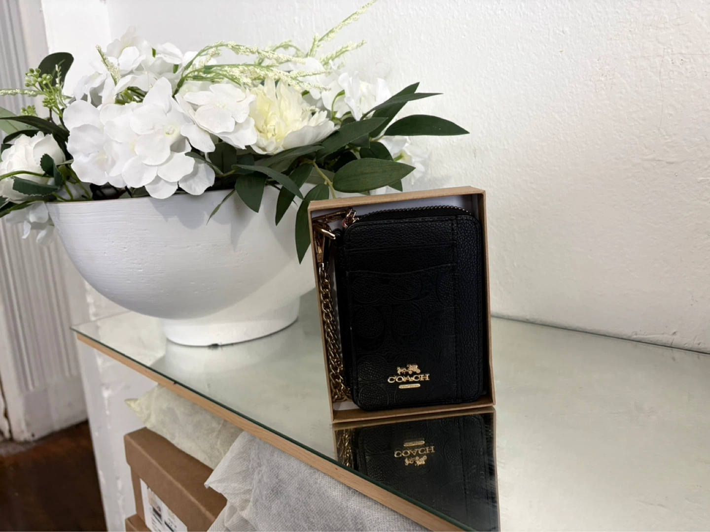Coach Black Leather Zip Card Case Wallet