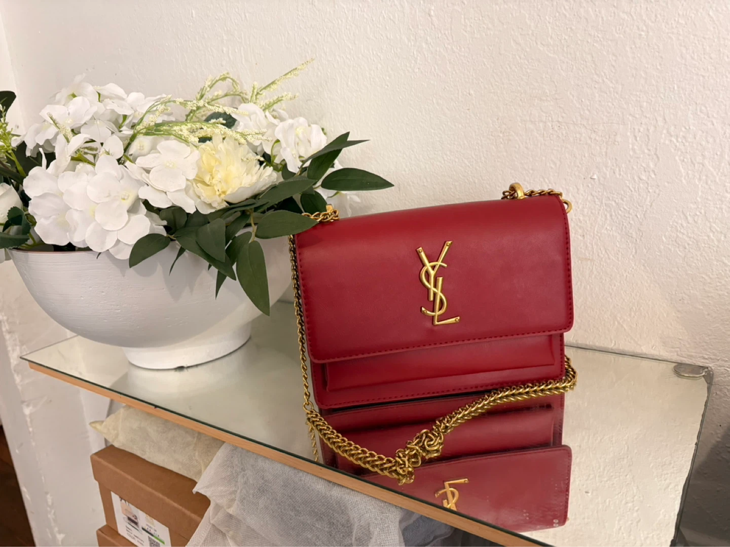 Saint Laurent Red Leather Chain Wallet