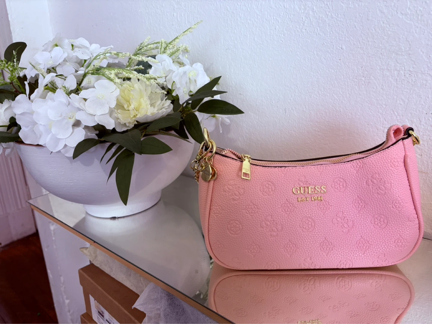 Guess Pink Embossed Shoulder Bag
