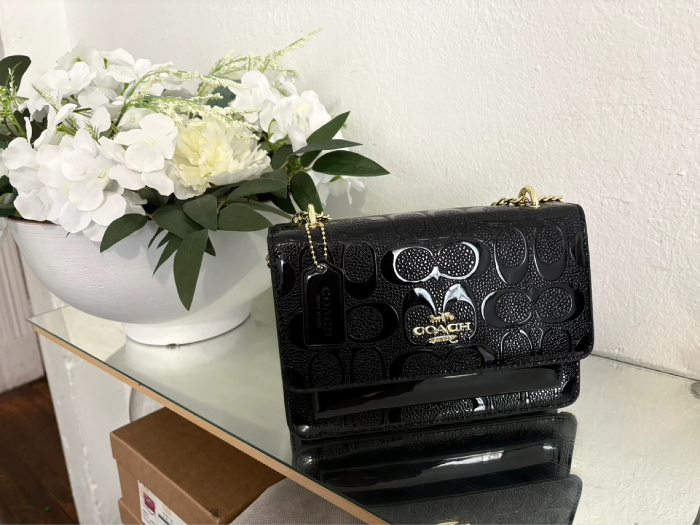 Coach Black Signature Patent Leather Shoulder Bag