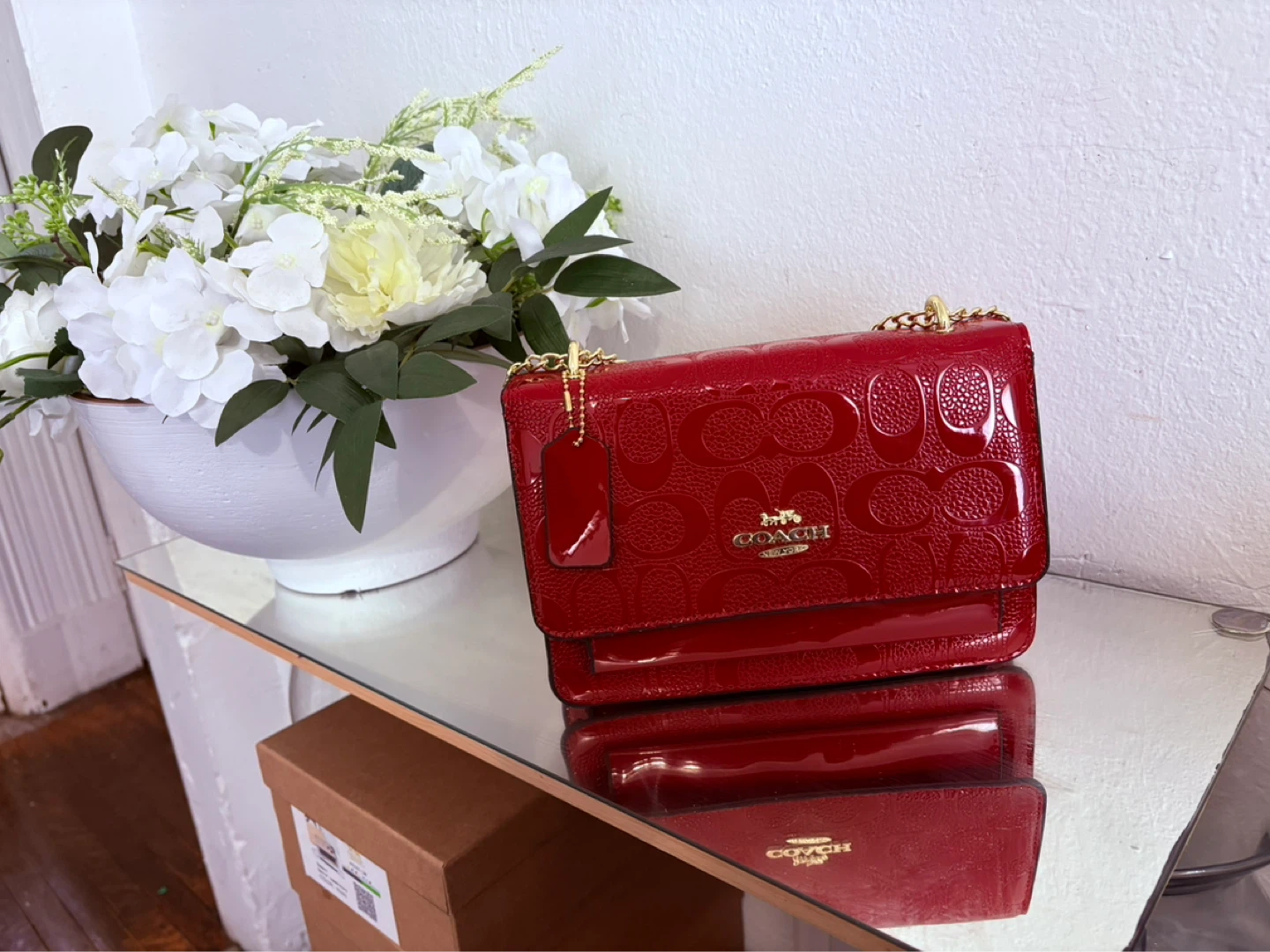 Coach Red Patent Leather Monogram Crossbody Bag