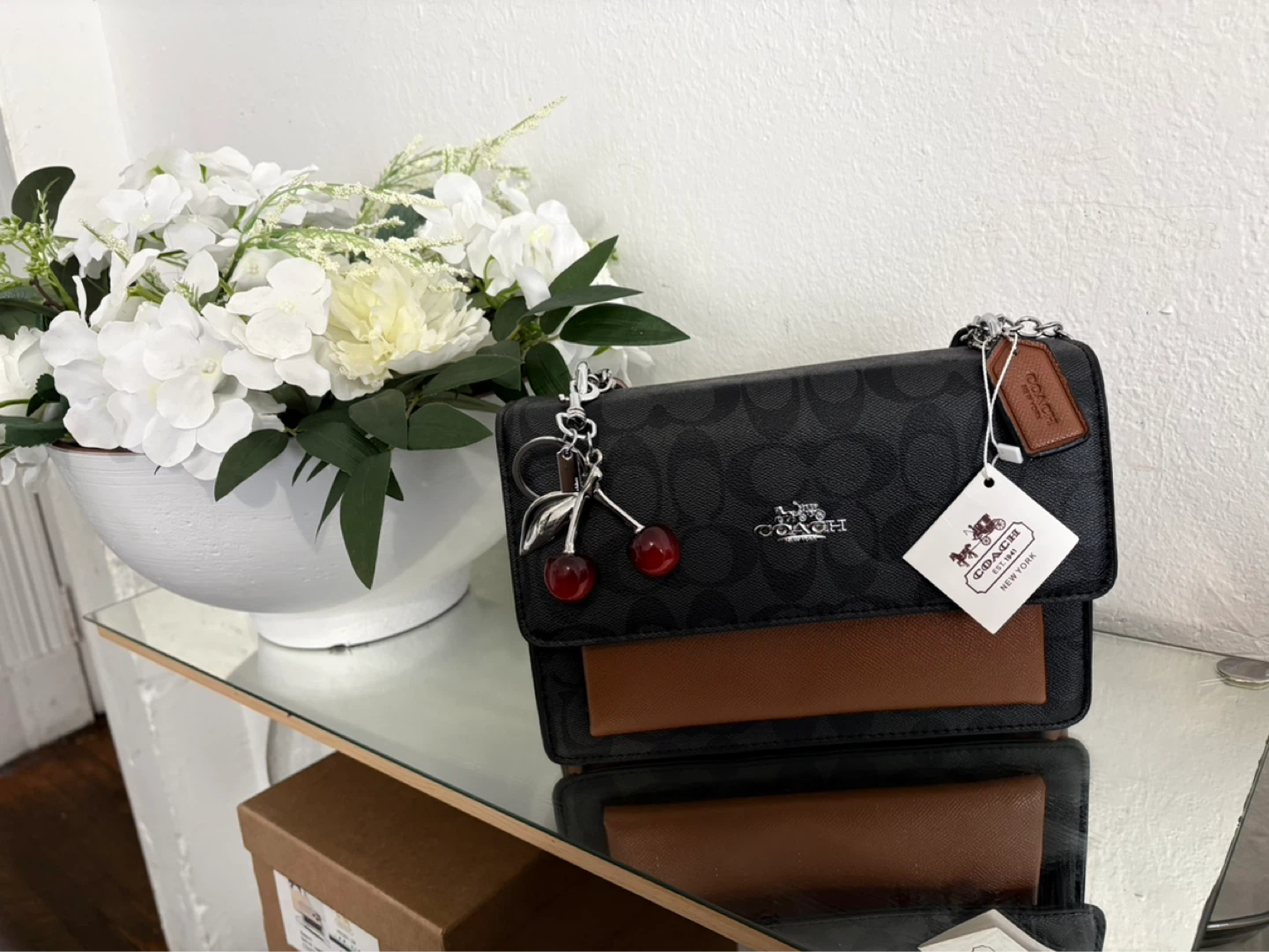 Coach Signature Cherry Charm Wallet On Chain Bag