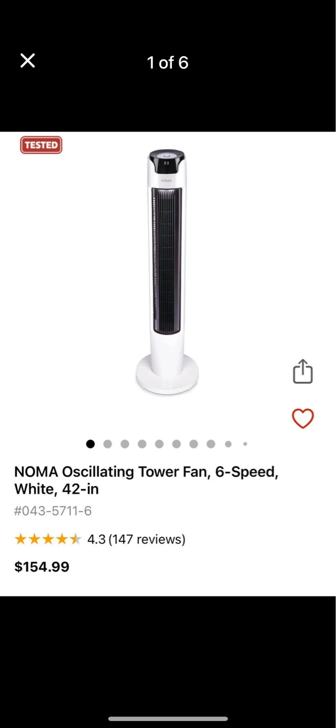NOMA Oscillating Tower Fan - White, 42-in