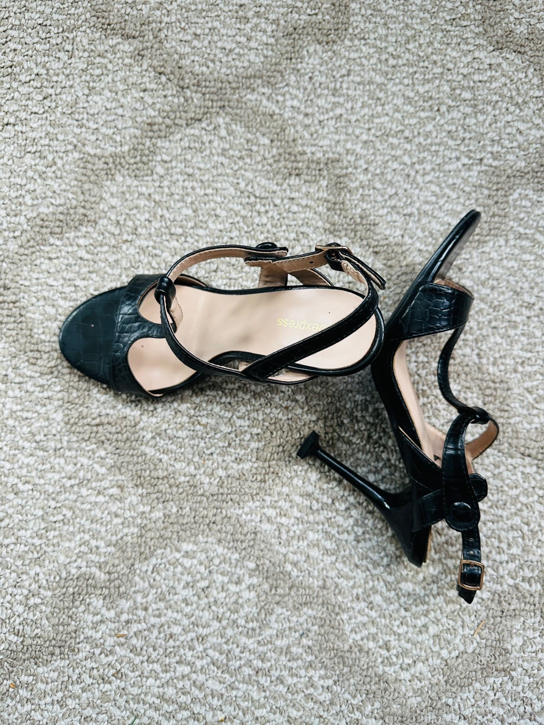 Black Crocodile-Embossed Heels