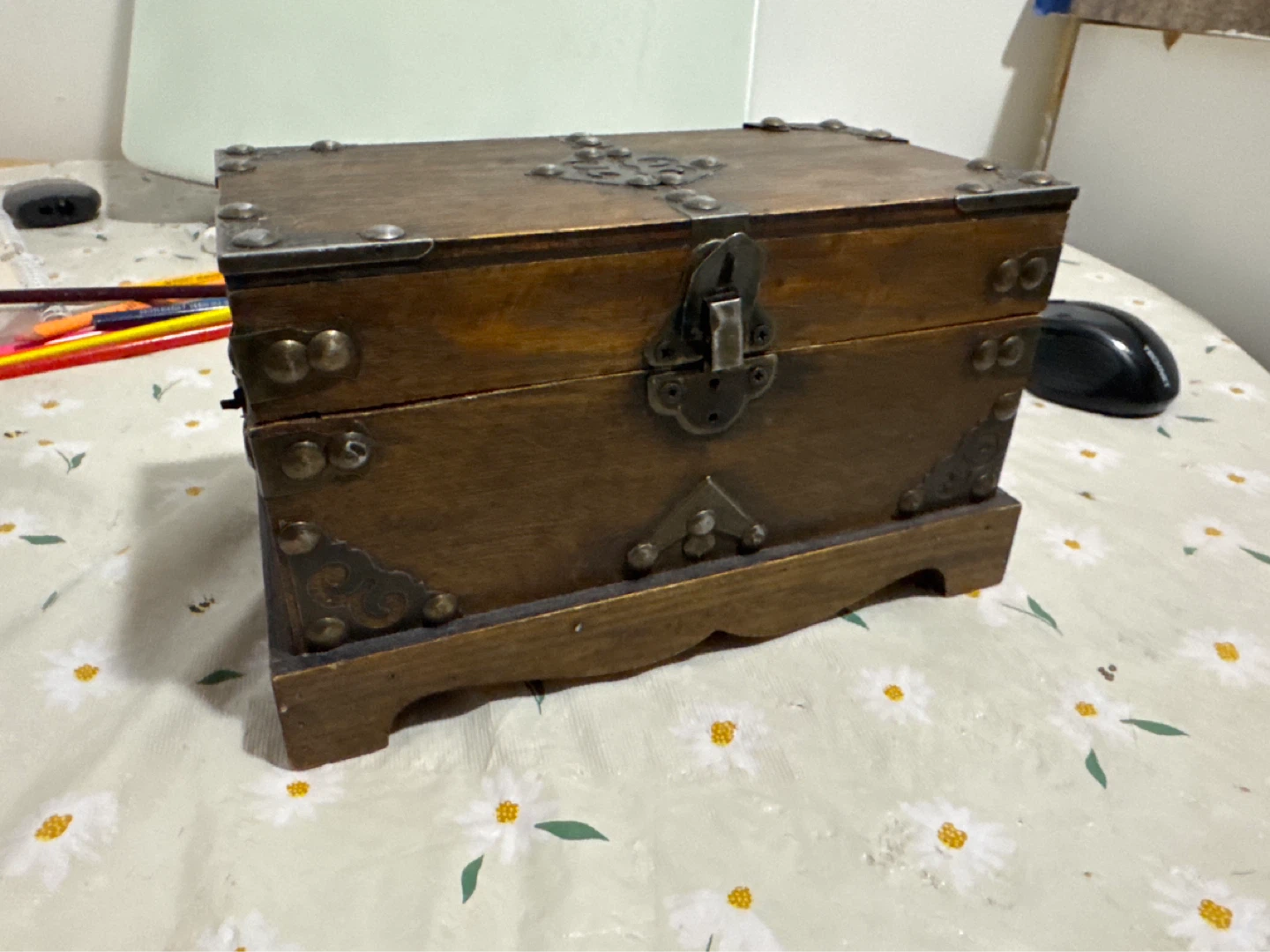 Wooden Trinket Box with Metal Accents