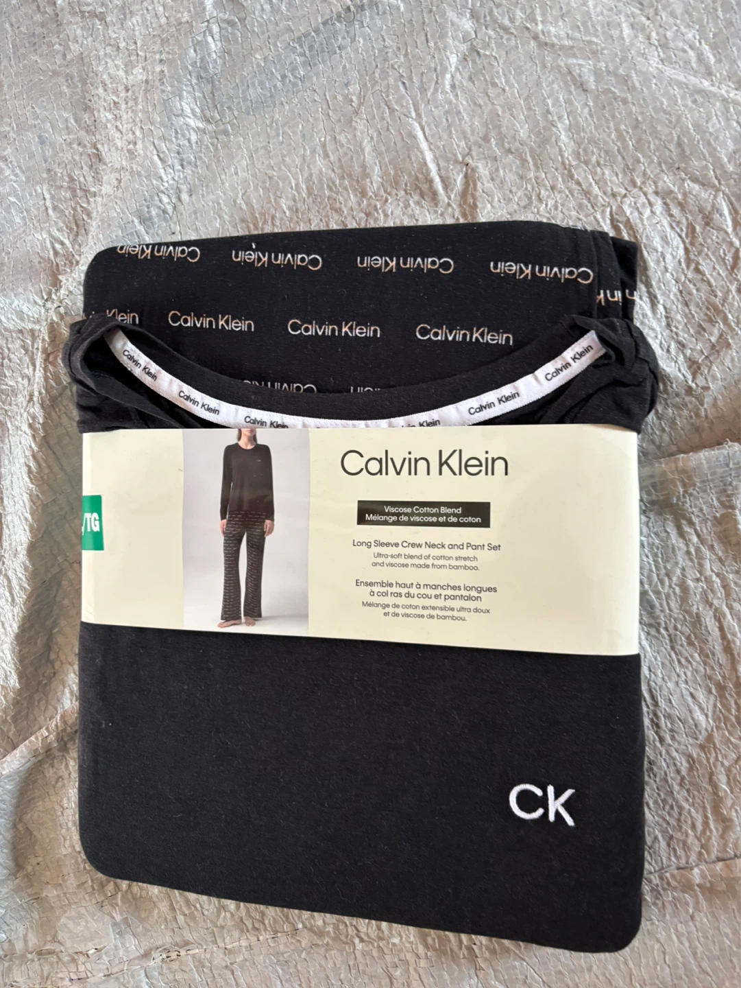 Ladies Calvin Klein Cotton Blend Pant Set - Black - XL/TG