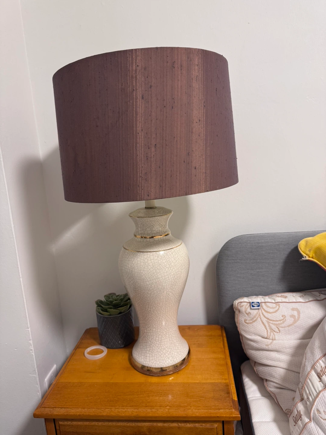 Cream Crackle Glaze Table Lamp with Dark Brown Shade